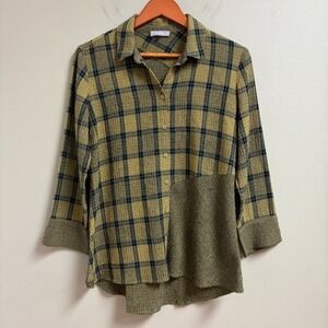 Habitat Clothes to Live In Womens Lagenlook Green Plaid Size XS Artsy Button‎